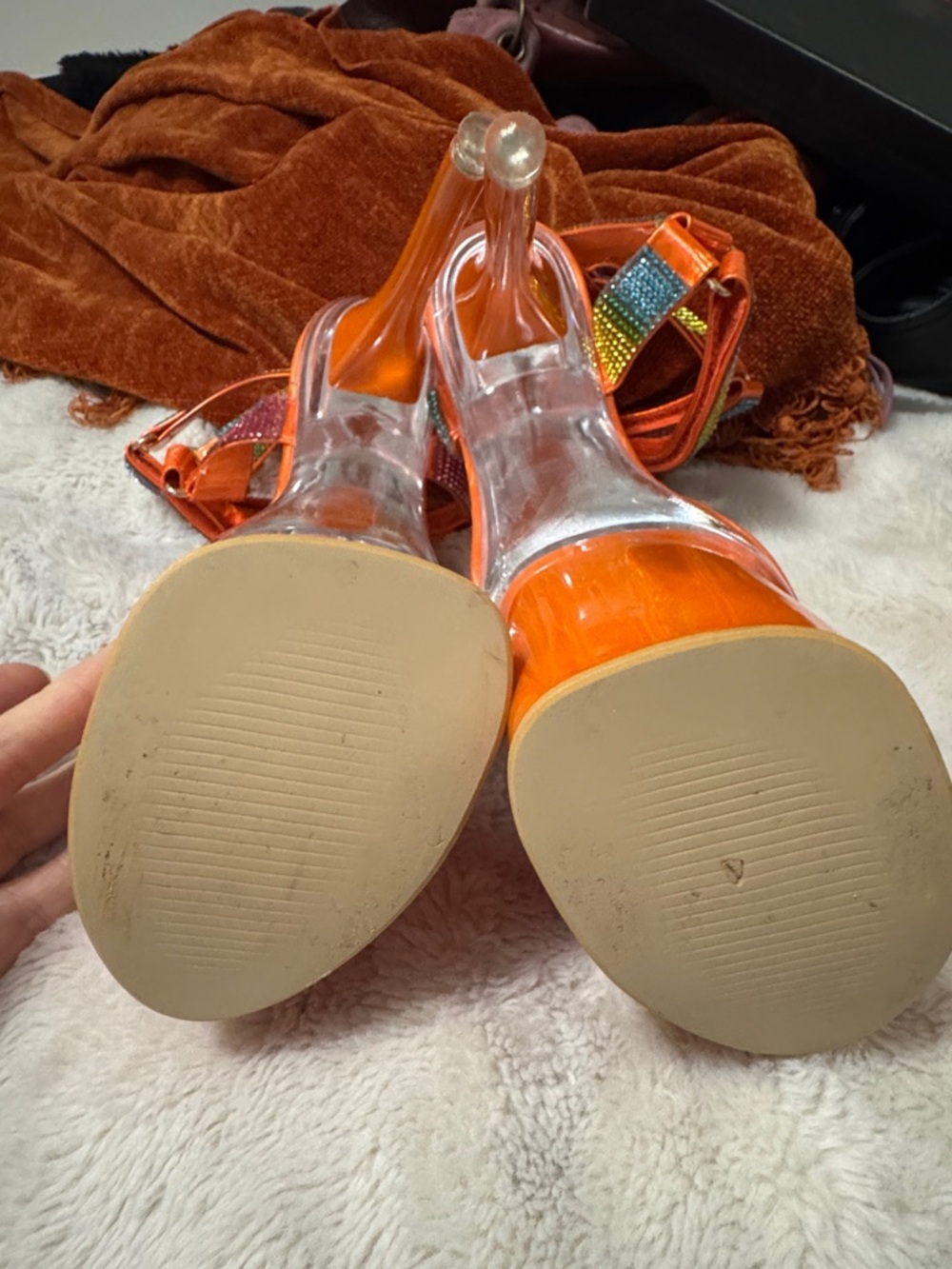 Golden Bulls | Sexy Rhinestone Orange & Rainbow Platform Stiletto Heels | 8 NIB - Picture 11 of 12